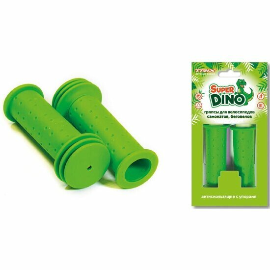 Trix Грипсы Super Dino детские 102мм, антискользящие с упорами, резиновые, зеленые