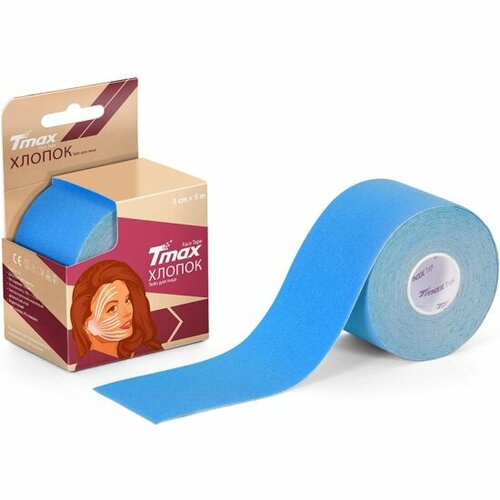 Тейп кинезиологический Tmax Beauty Tape (5см х 5м), хлопок, голубой