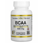 Аминокислоты California Gold Nutrition, BCAA 500мг, 60 капсул / Спорт питание БЦАА / Для мужчин и женщин, похудения и набора мышечной массы - изображение