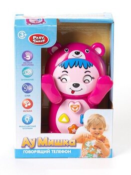 Развивающая детская игрушка телефон "Ау Мишка" (розовый) на батарейках, свет, звук PLAY SMART 7823
