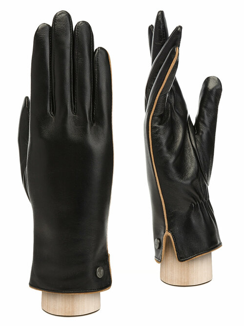 Перчатки LABBRA, демисезон/зима, натуральная кожа, подкладка, размер 7, черный, бежевый