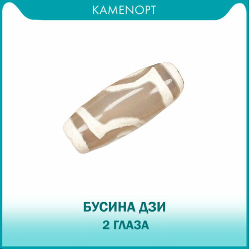 фото Kamenopt / бусина дзи "2 глаза" агат серый, 11х30 мм, 1 шт из натурального камня