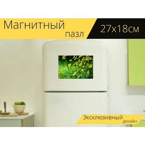 Магнитный пазл Ромашки, желтые ромашки, цветок на холодильник 27 x 18 см. магнитный пазл цветок ромашка ромашки на холодильник 27 x 18 см
