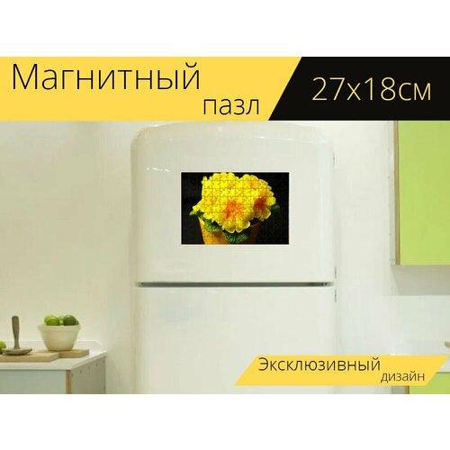 Магнитный пазл Первоцвет, примула, цвести на холодильник 27 x 18 см.