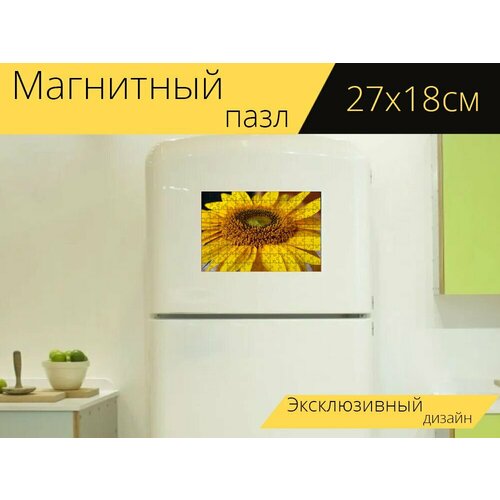 Магнитный пазл Подсолнух, желтый, желтый цветок на холодильник 27 x 18 см.