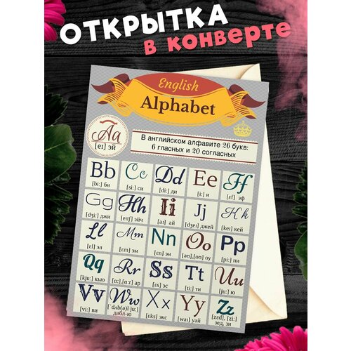 Обучающая открытка-карточка А6 Английский алфавит