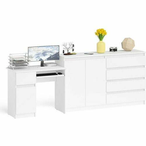 Комплект СВК Мори Стол компьютерный МС-1 левый Комод МК16001 цвет белый 21975₽