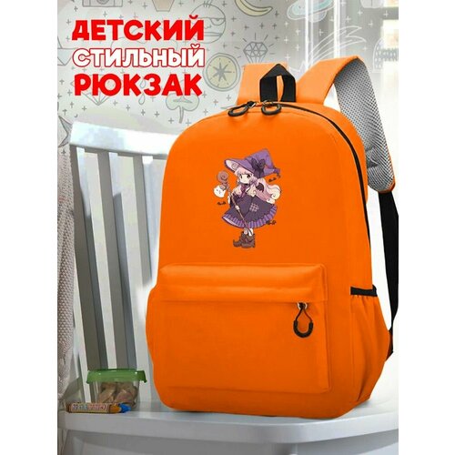 Школьный оранжевый рюкзак с принтом праздники хэллоуин (аниме, девушка, тян, ведьмы) - 1559 школьный оранжевый рюкзак с принтом девушка 113