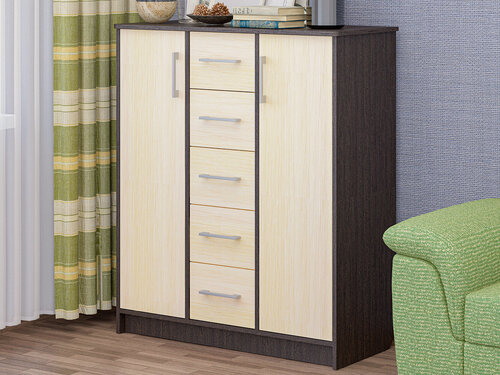 Изображение товара Комод МК "Пирамида" К-03 , 5 ящиков и 2 распашные дверцы , цвет венге / молоко, 120х102х45 см