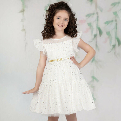 фото Платье wizzy, трикотаж, нарядное, размер 134, белый