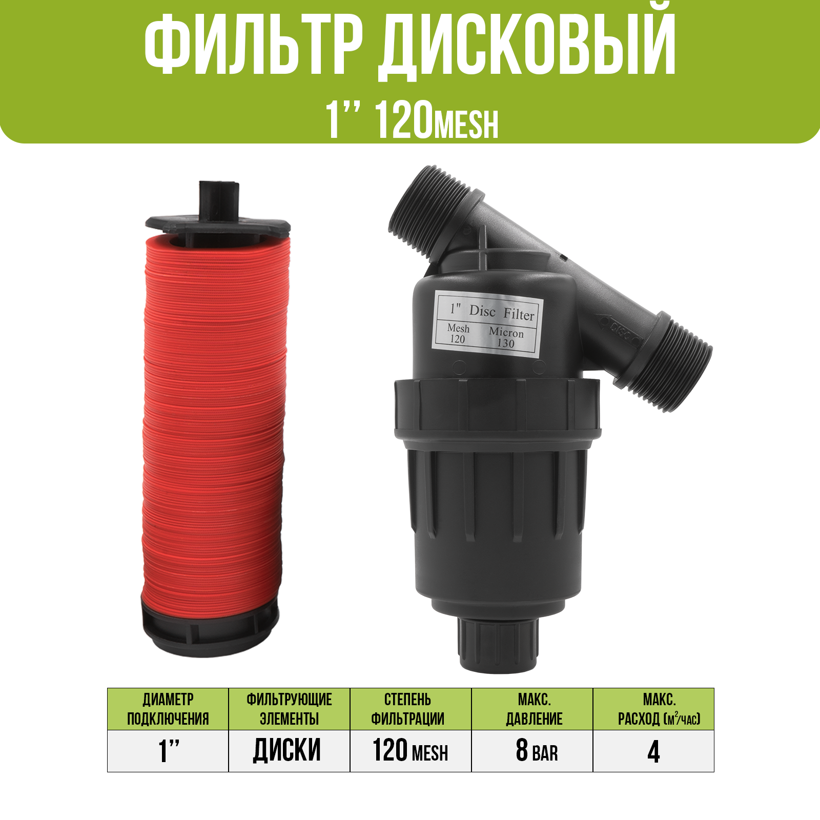 Фильтр 3/4" дисковый 120 mesh для капельного полива (4 куб. м/час)