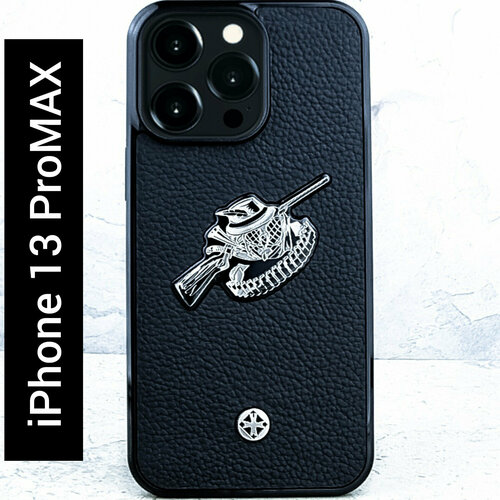 Чехол iPhone 13 Pro Max / Euphoria Hunting Black Leather - Euphoria HM Premium - натуральная кожа, охота