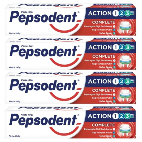 Зубная паста Pepsodent Action 1-2-3 complete, 4 шт х 190 гр pepsodent зубная паста action тройное действие 75 г 6 шт