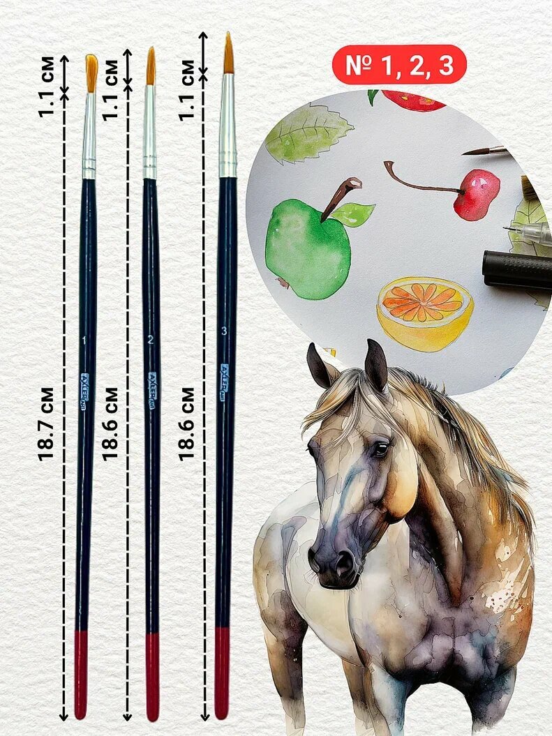 Кисти для рисования художественные AXLER Art набор 5 шт, для акрила акварели и гуаши, синтетика, круглые — фото 1