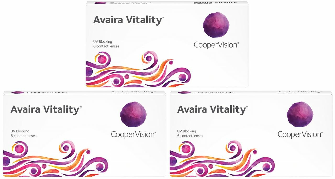 Avaira Vitality -5,00 / 14.2 / 8.4, 18 штук (3 пачки по 6 линз) британские контактные силикон-гидрогелевые двухнедельные. Аваира Виталити