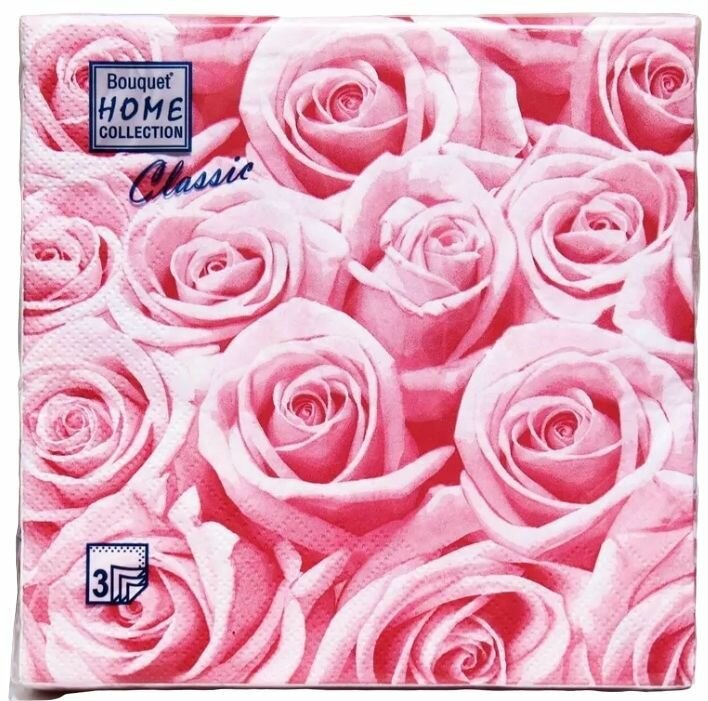 Home Collection Салфетки Classic, 3 слоя, 33 х 33 см, Розовые розы, 20 шт