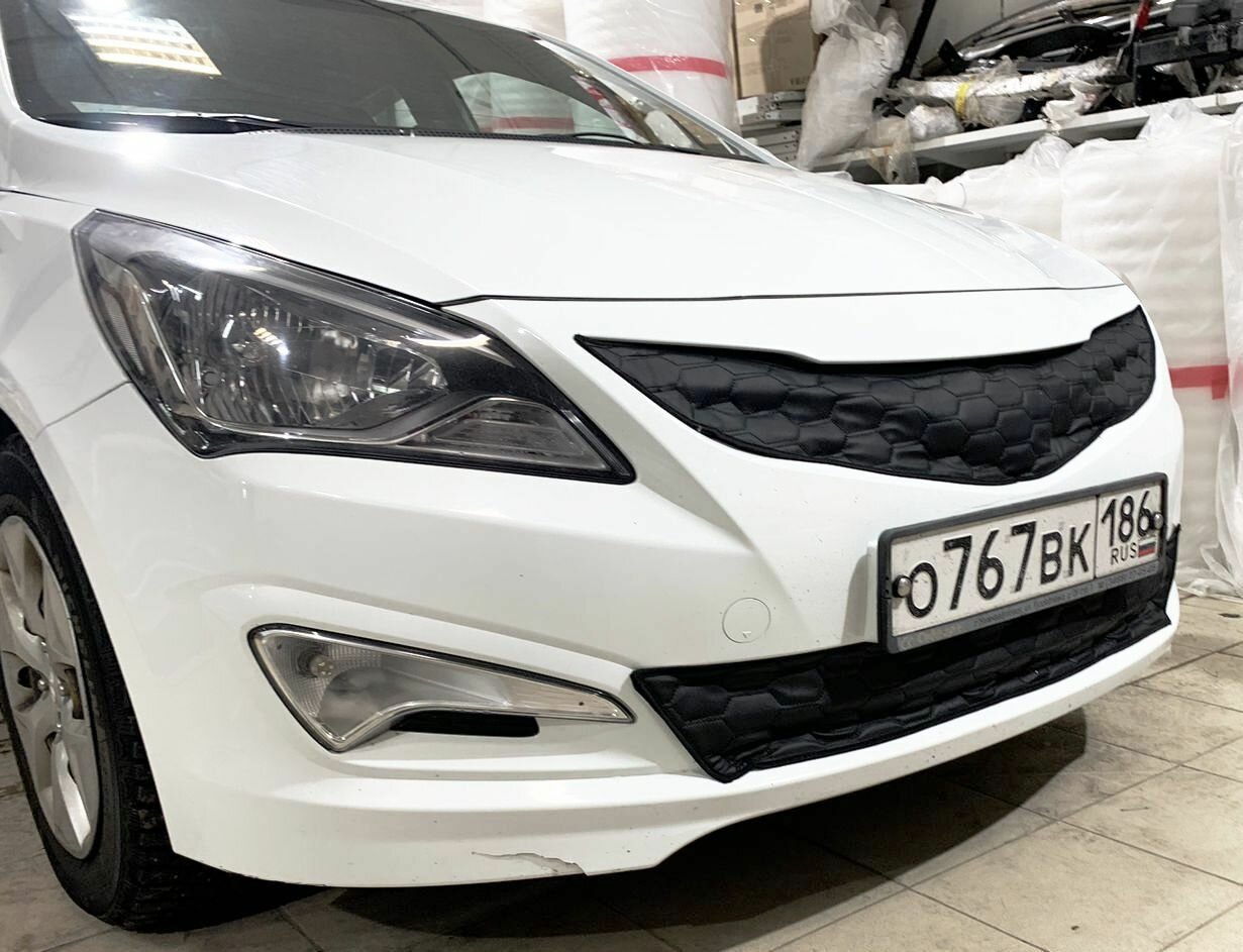 Утеплитель радиатора для Hyundai Solaris 2014 -2017 I Рестайлинг Комплект верх/низ — фото 3