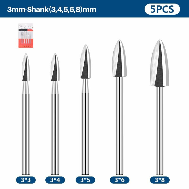 Гравировальные резцы по дереву XCAN для дрели гравера бормашинки 5шт.