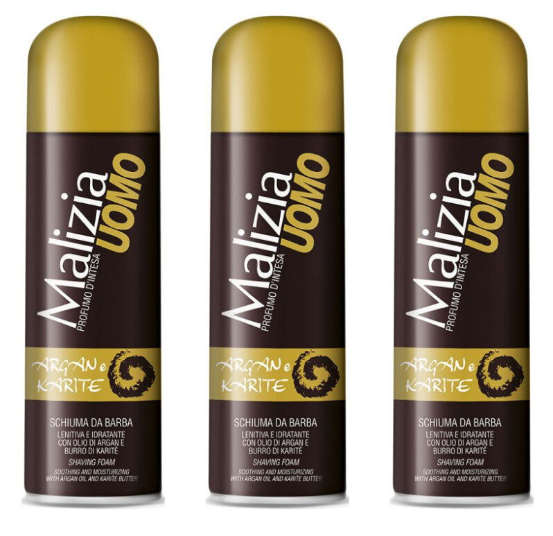 Malizia Пена для бритья Uomo Argan and Karite, 300 мл, 3 шт