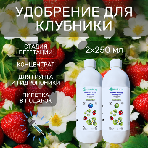 Комплекс HealthLife Удобрение для клубники АВ стадия Вегетация 2 по 1000 мл концентрат для гидропоники и грунта увеличивает урожайность 958₽