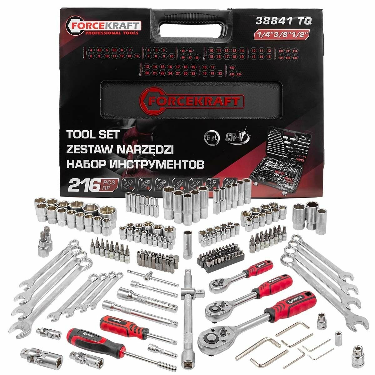 фото Набор инструментов 216пр. 1/4'3/8'1/2'(6гр.)(4-32мм) FORCEKRAFT FK-38841 TQ