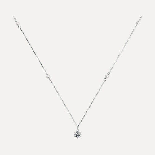 Изображение товара Колье, серебро, 925 проба, родирование, фианит, жемчуг Swarovski синтетический