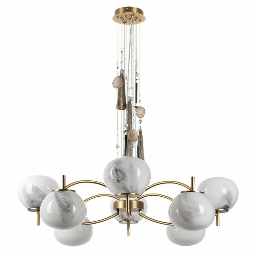 Odeon Light 5432/8 MODERN ODL_EX25 115 золотой(под латунь)/стекло/кисточка/агат Люстра E14 8*40W FIOLENT