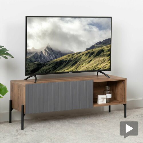 Тумба под телевизор Вивьен 16.53, Дуб Крафт табачный, графит, Белый PE шагрень