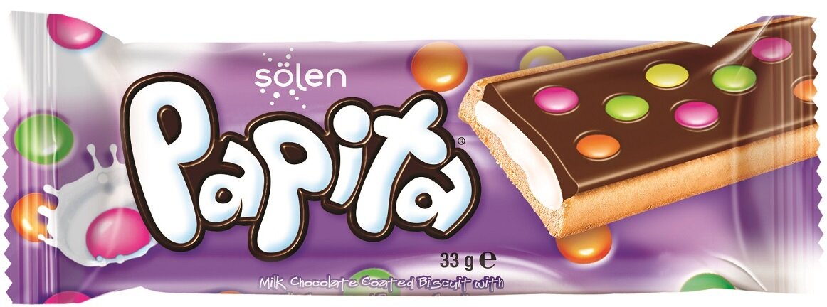 Печенье Biscolata Papita с молочным шоколадом, кремом и драже-конфетами, 24шт по 33гр