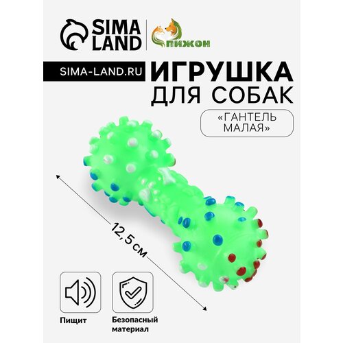 Игрушка пищащая "Гантель малая" для собак, 12,5 см, зелёная