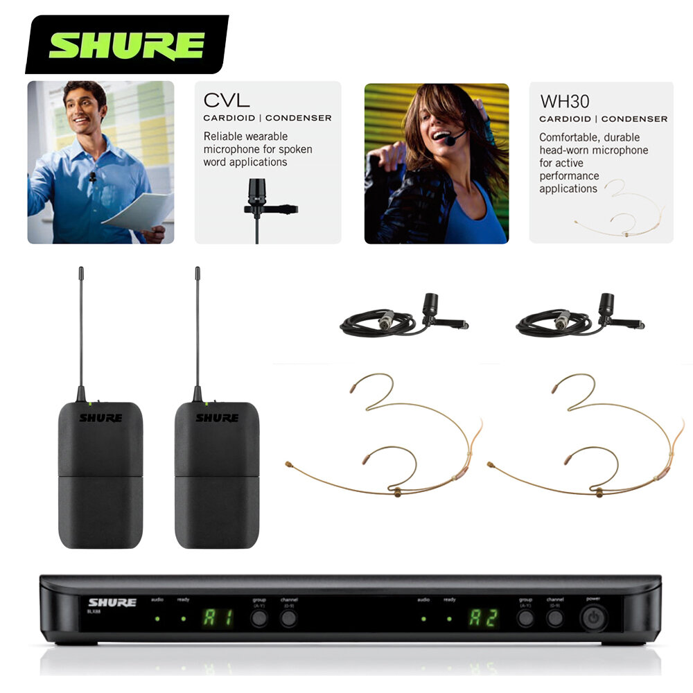 Беспроводная микрофонная система SHURE BLX188/CVL с двумя петличными микрофонами