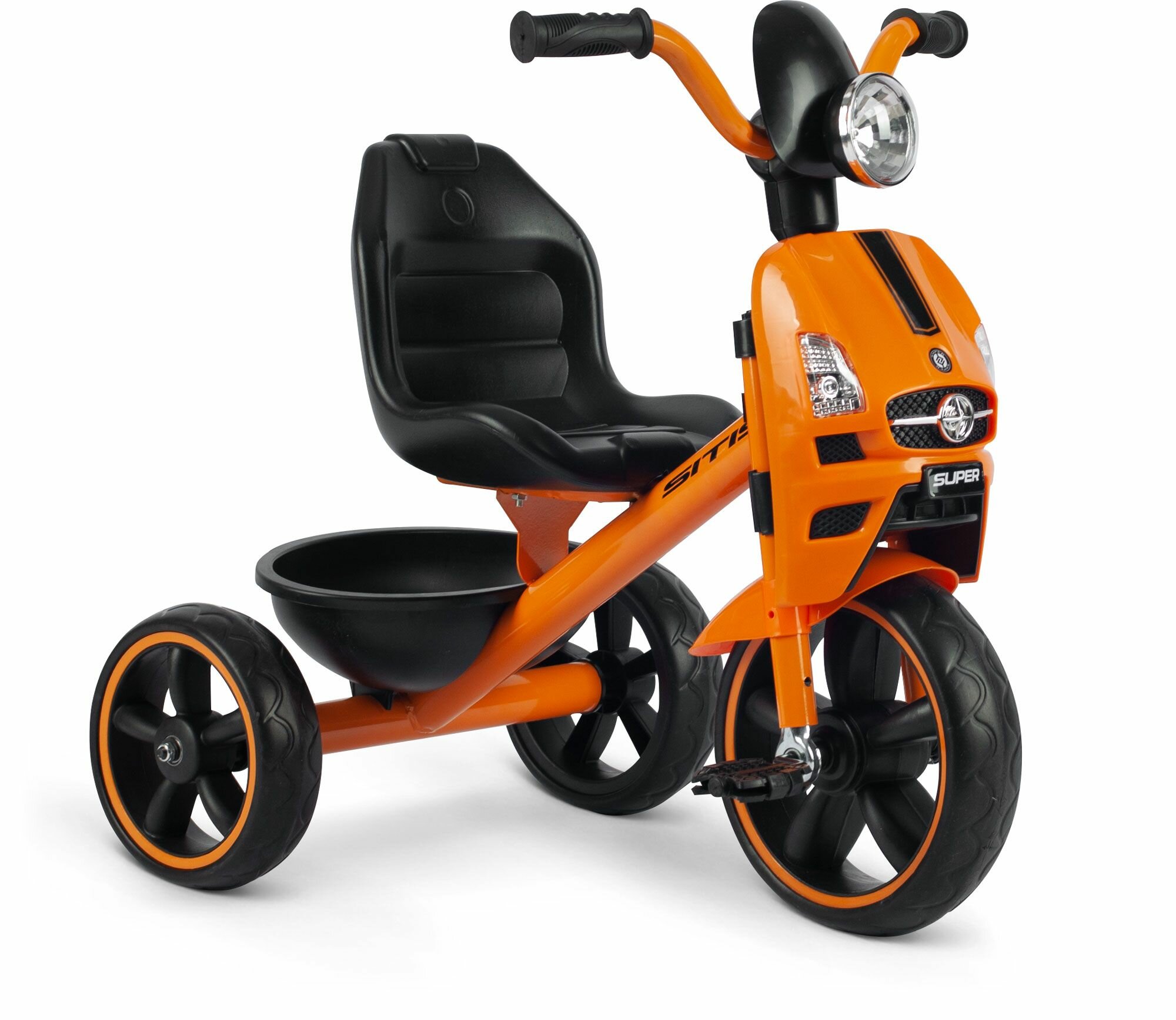 Велосипед трехколесный SITIS STS101 (2023) Orange-Black детскийсо стальной рамоq, рост 85-100 см, цвет оранжевый/черный