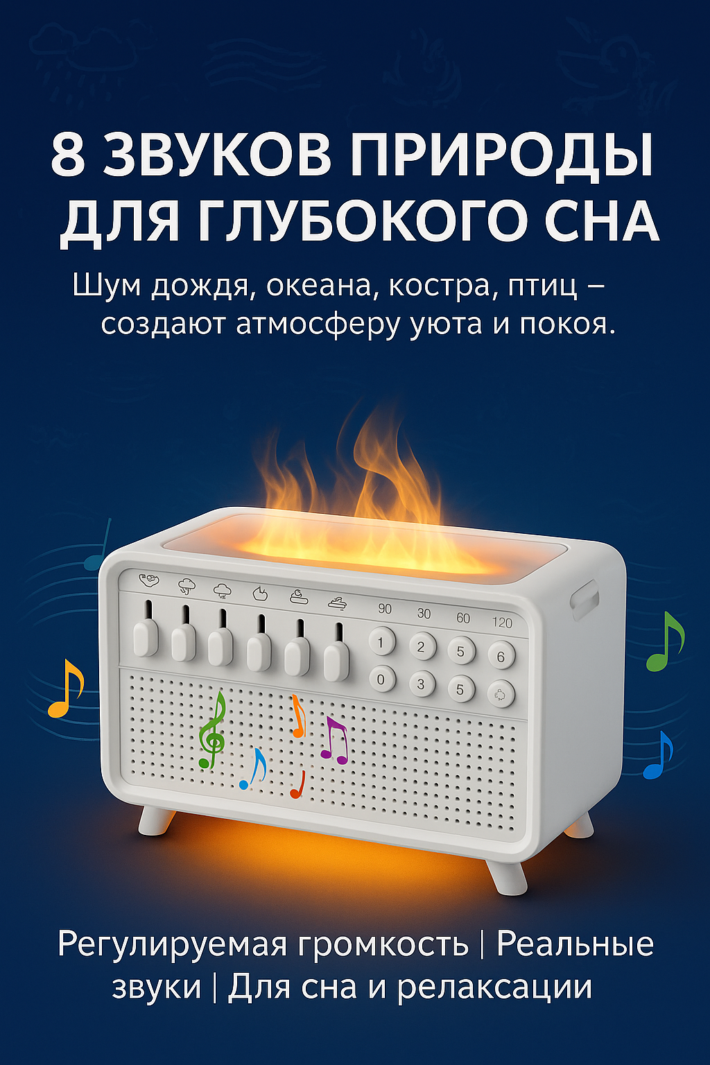 Ночник с белым шумом, для сна, белый шум, Bluetooth, таймер отключения, подходит и взрослым — фото 1