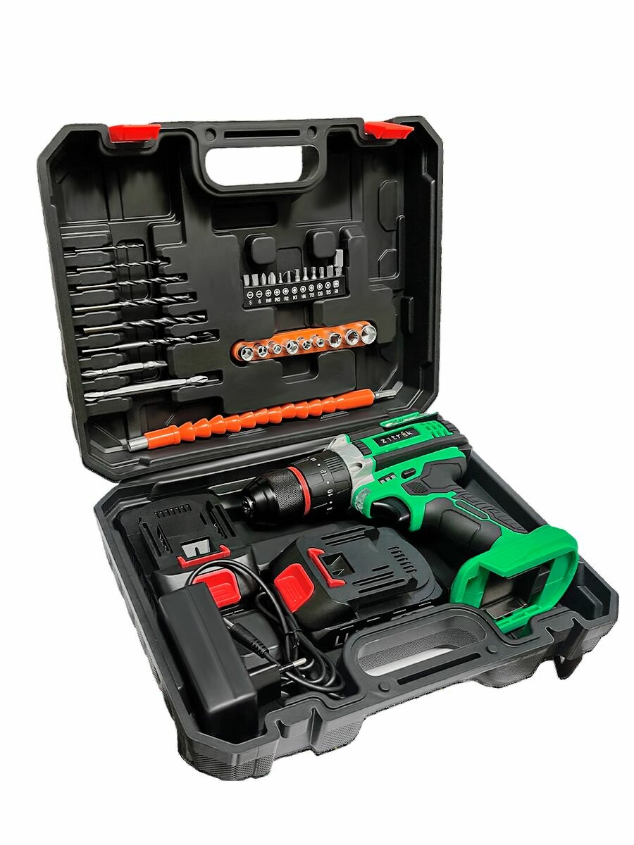 Аккумуляторная ударная дрель шуруповерт Zitrek ZKCID20 в кейсе  с набором оснастки 30шт  20В  2x2 0А