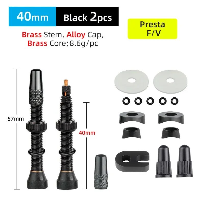 DEEMOUNT Велосипедные клапаны Presta 40/60 мм 2 шт. 40 Brass BK FB2