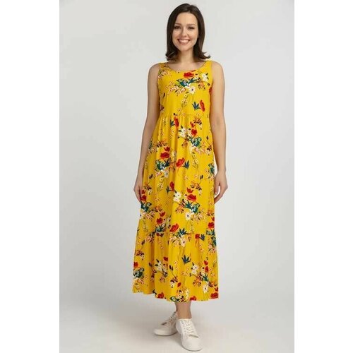 Сарафан хлопок, в классическом стиле, до колена, размер 50 (164-100-106), желтый