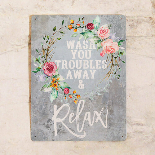 Мотивирующая картина для декора интерьера ванной комнаты Расслабься, на стену, металл, 20х30 см.