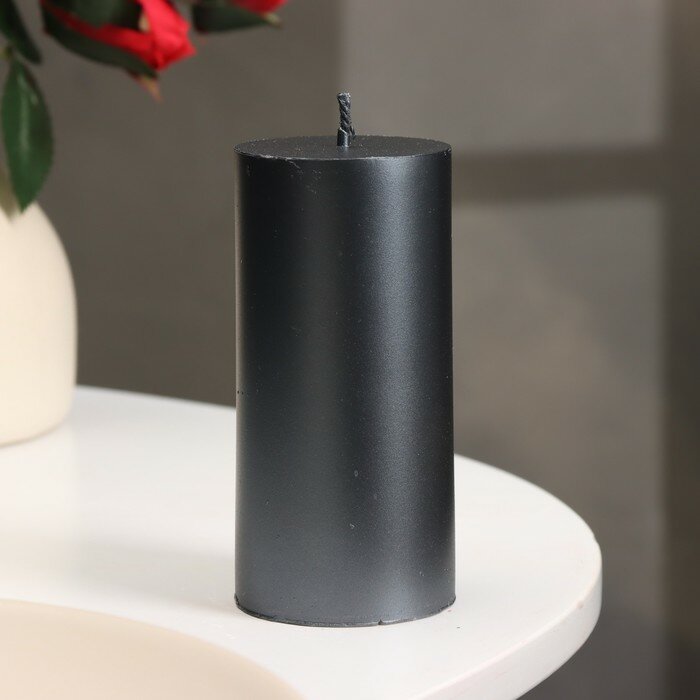 фото Дарим Красиво Свеча-цилиндр гладкая,5х10 см, пальмовый воск, мокрый асфальт, 6 ч