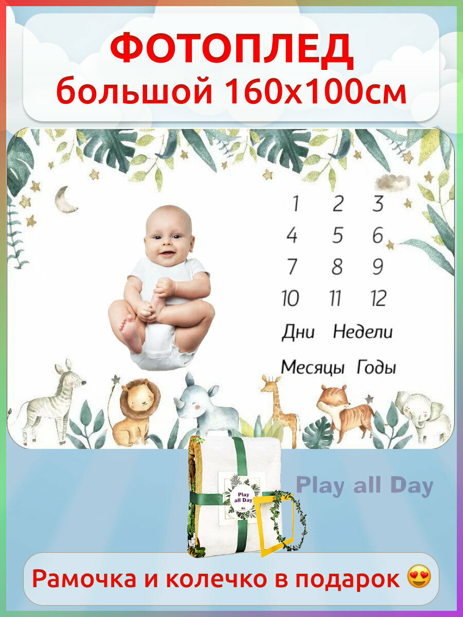 Фотоплед детский для новорожденных/ Плед детский для фотосессии малыша/ Покрывало с месяцами