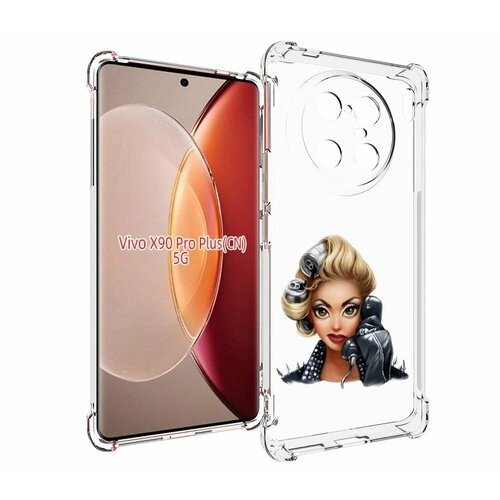 Чехол MyPads девушка-смайлик-с-телефоном женский для Vivo X90 Pro Plus задняя-панель-накладка-бампер