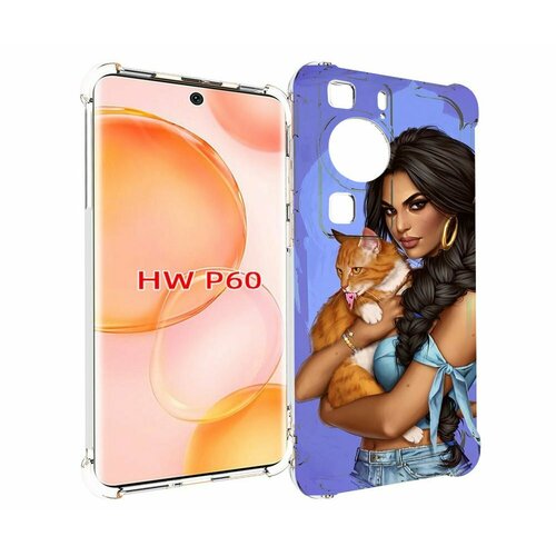 Чехол MyPads девушка-красивая-с-синим-фоном женский для Huawei P60 задняя-панель-накладка-бампер