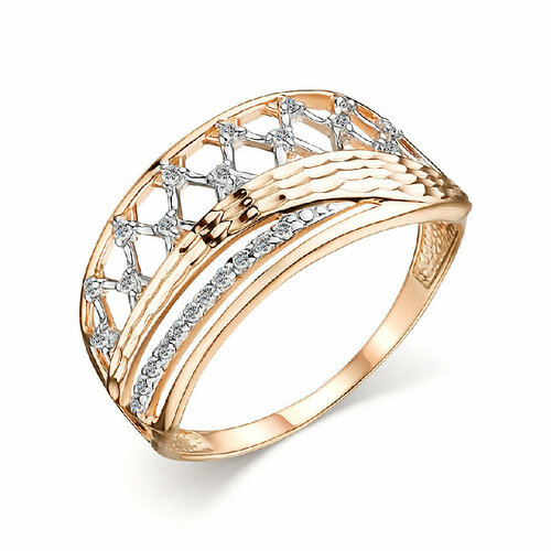 фото Кольцо rusgoldart, красное золото, 585 проба, фианит, размер 18, золотой, красный