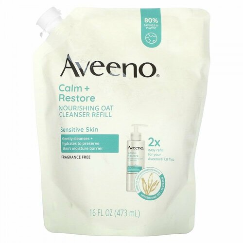 Aveeno, Calm + Restore, Nourishing Oat Cleanser, Refill, Fragrance Free, 16 fl oz (473 ml)