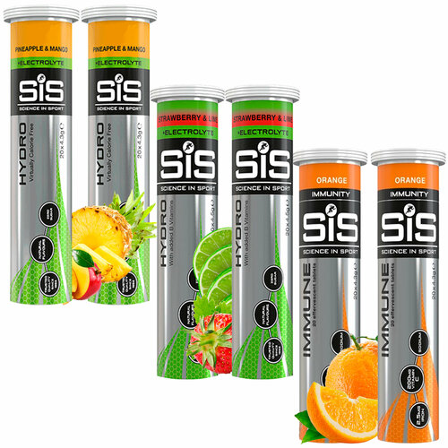 фото Изотоник science in sport (sis) go hydro tablet 20s 6 x 20 таблеток, ананас - манго, клубника - лайм, апельсин