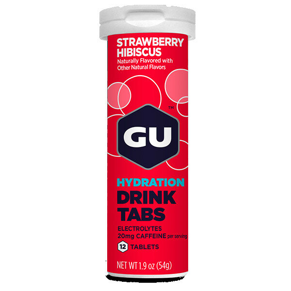 Изотоник GU ENERGY GU HYDRATION DRINK TABS + caffeine 1 туба клубника-гибискус