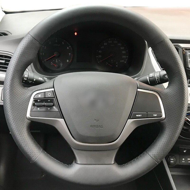 Накладка из натуральной кожи "Кожа рулит" на руль Hyundai Solaris II (2017-н. в.), Hyundai Elantra VI (2015-2018), черная, для руля без штатной накладки