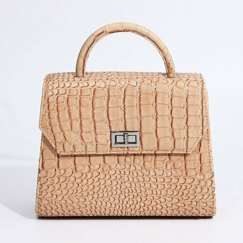 фото Сумка мессенджер textura, фактура под рептилию, бежевый, коричневый