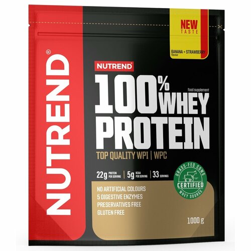 Сывороточный протеин NUTREND 100% WHEY PROTEIN 1000 г, Банан- Клубника