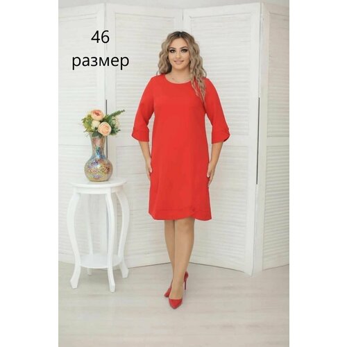 Платье до колена, размер 48, красный