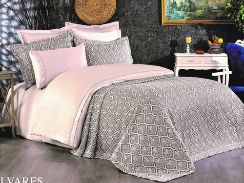 Grazie home Постельное белье с одеялом-покрывалом Самия цвет: серый, светло-розовый (2 сп. евро)